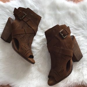 Naughty Monkey cognac suede open toe booties 8.5